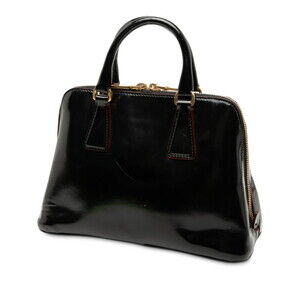 Prada Leather Black Logo Triangle Patent Handbag Vernis Shoulder Plate Bag
